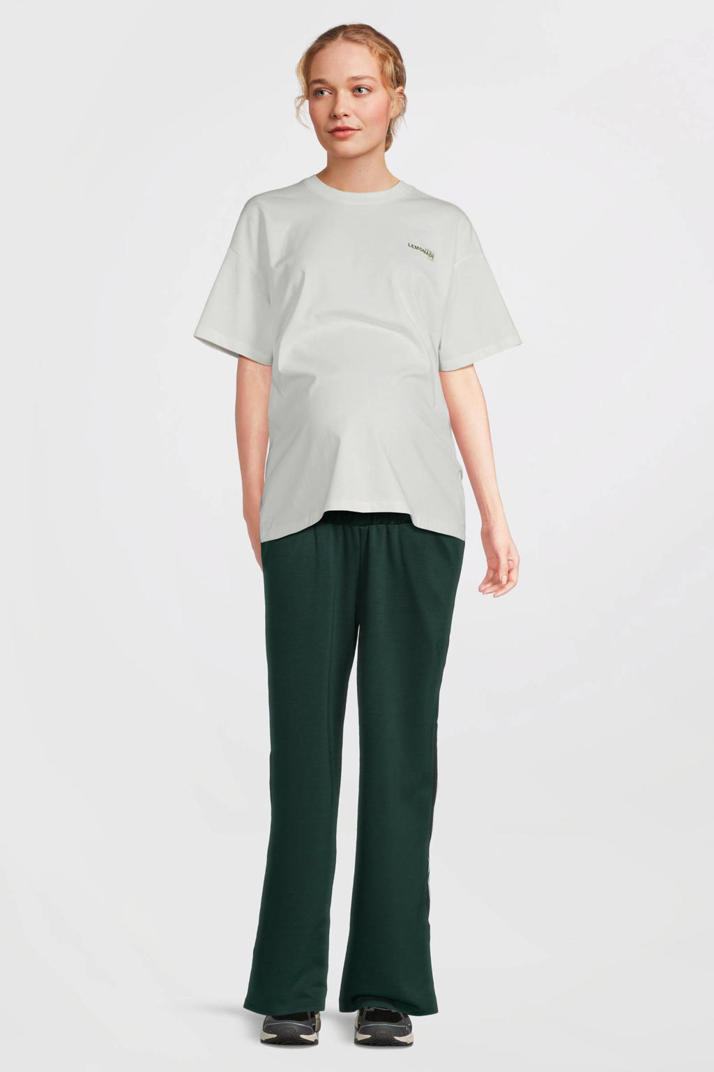 Groene dames ONLY MATERNITY straight regular waist zwangerschaps casual broek van polyester met elastische tailleband met koord en effen