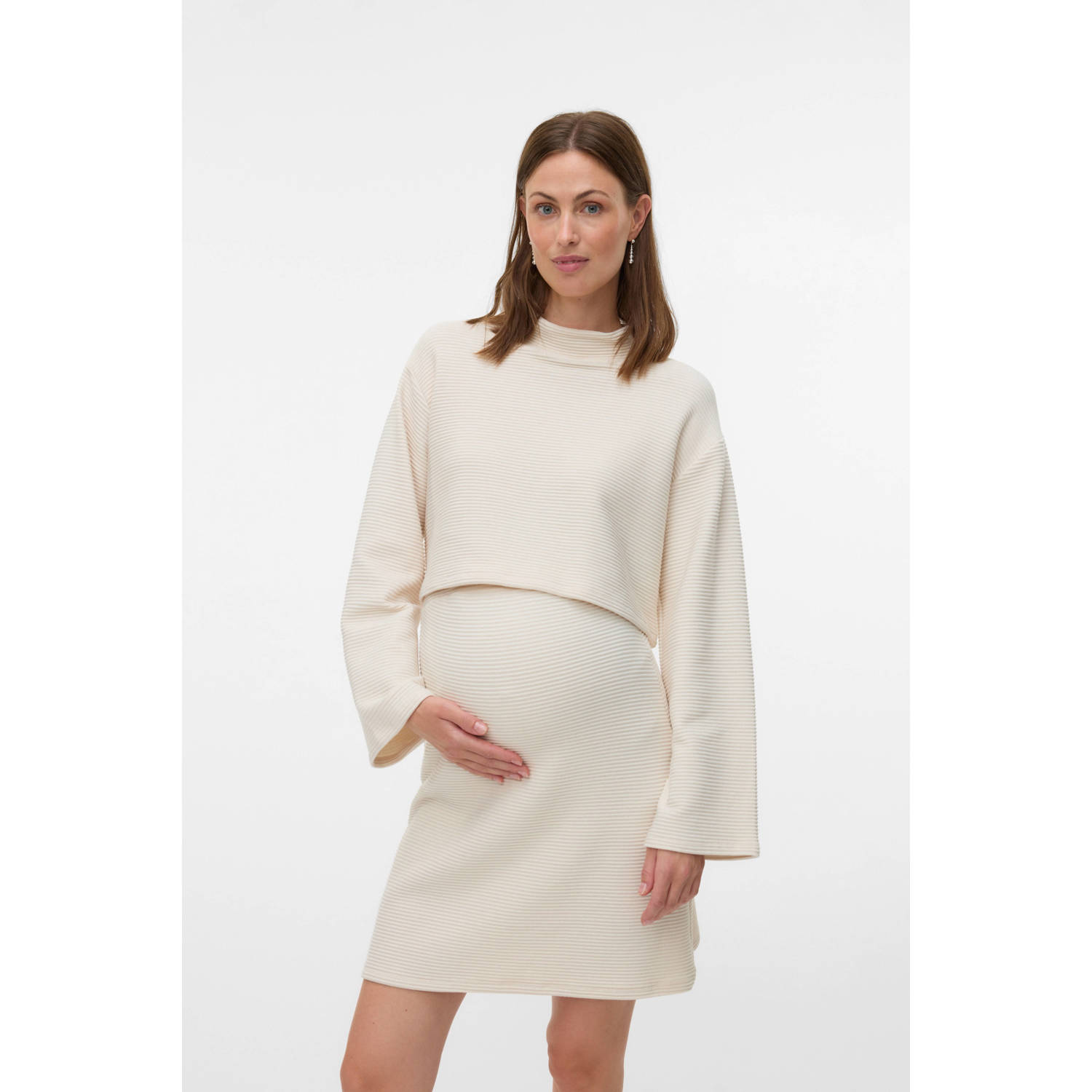 MAMALICIOUS zwangerschaps longsleeve ecru rib gebreid