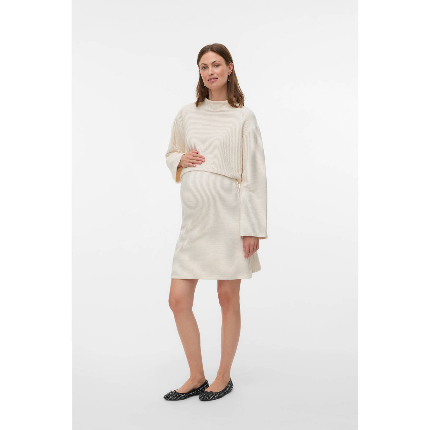 MAMALICIOUS zwangerschaps longsleeve ecru rib gebreid