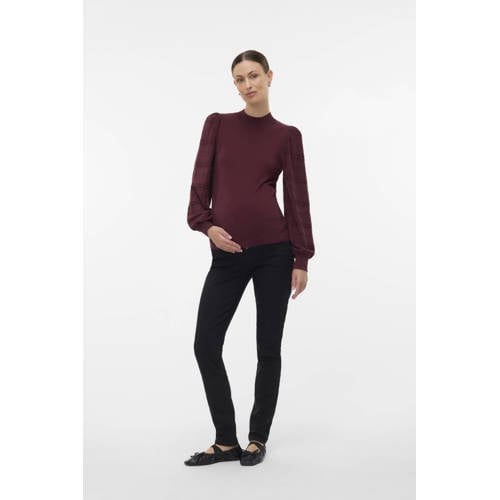 VERO MODA MATERNITY zwangerschaps trui donkerrood fijn gebreid afbeelding