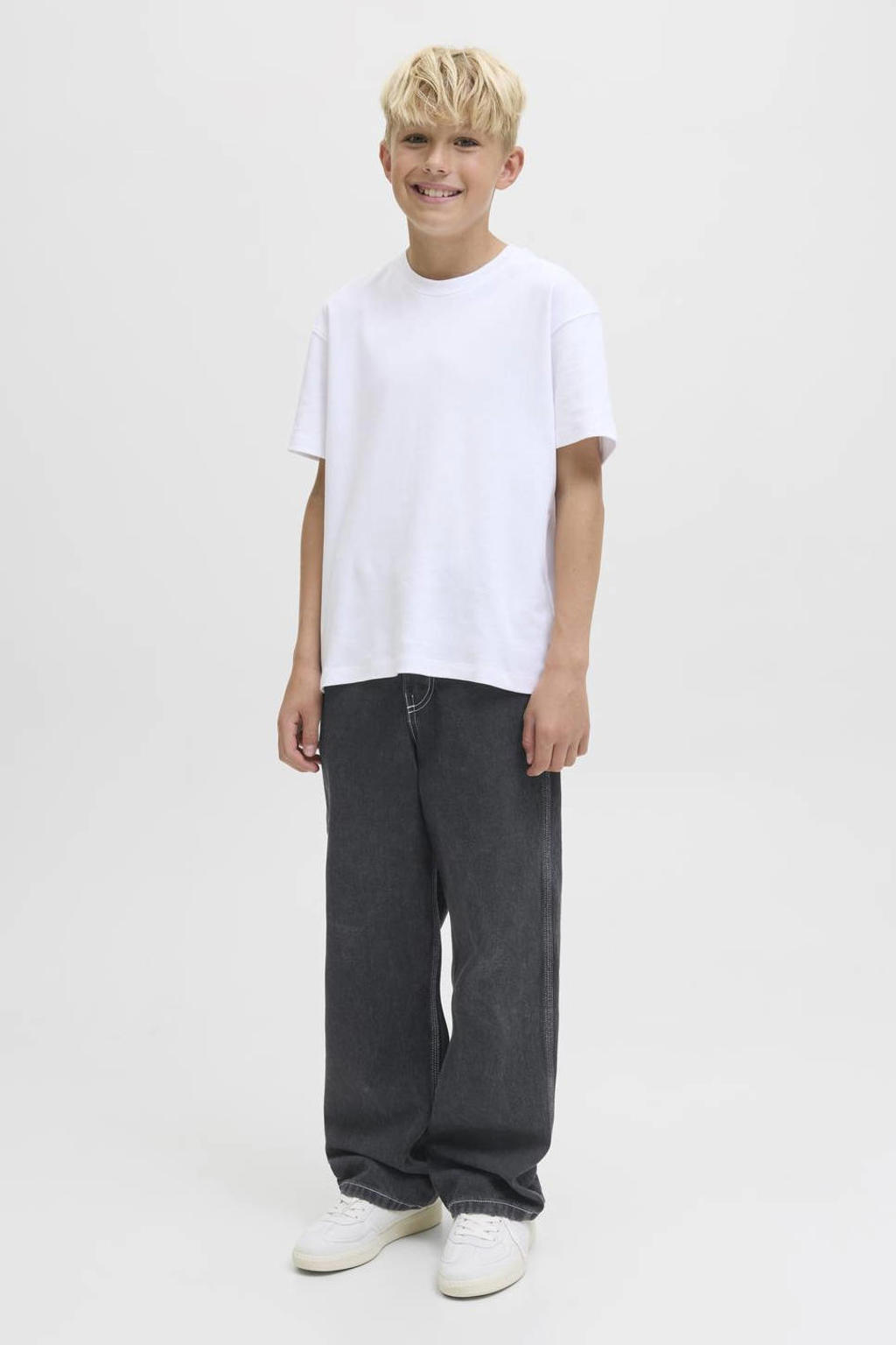 Black denim jongens JACK & JONES JUNIOR carpenter loose jeans black van denim met baggy, high waist en effen