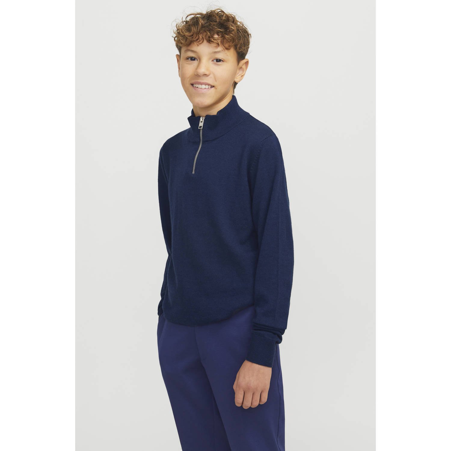 JACK & JONES JUNIOR trui donkerblauw fijn gebreid