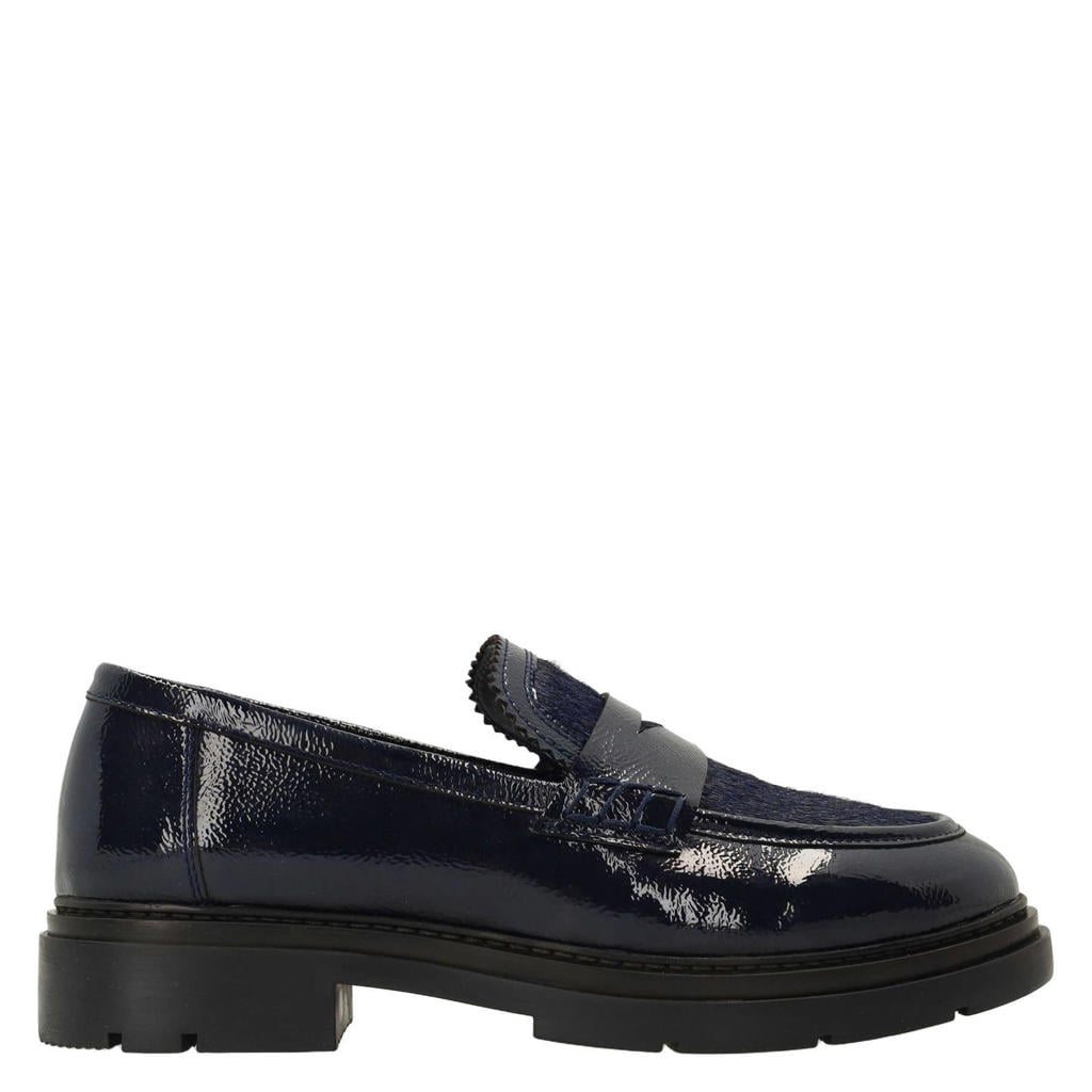 Donkerblauwe dames Manfield lakleren loafers