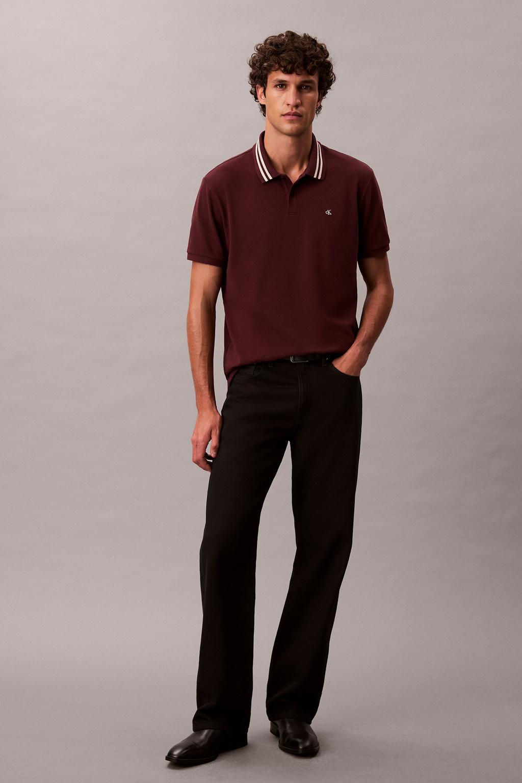 Roodbruine heren CALVIN KLEIN JEANS regular polo bruin van katoen met effen, korte mouwen en contrast bies