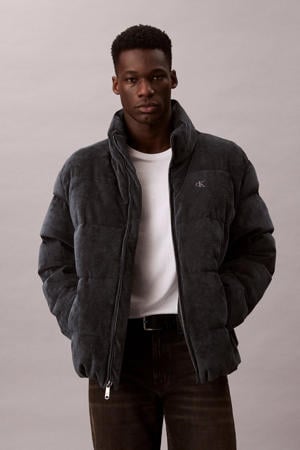 corduroy gewatteerde jas grijsblauw