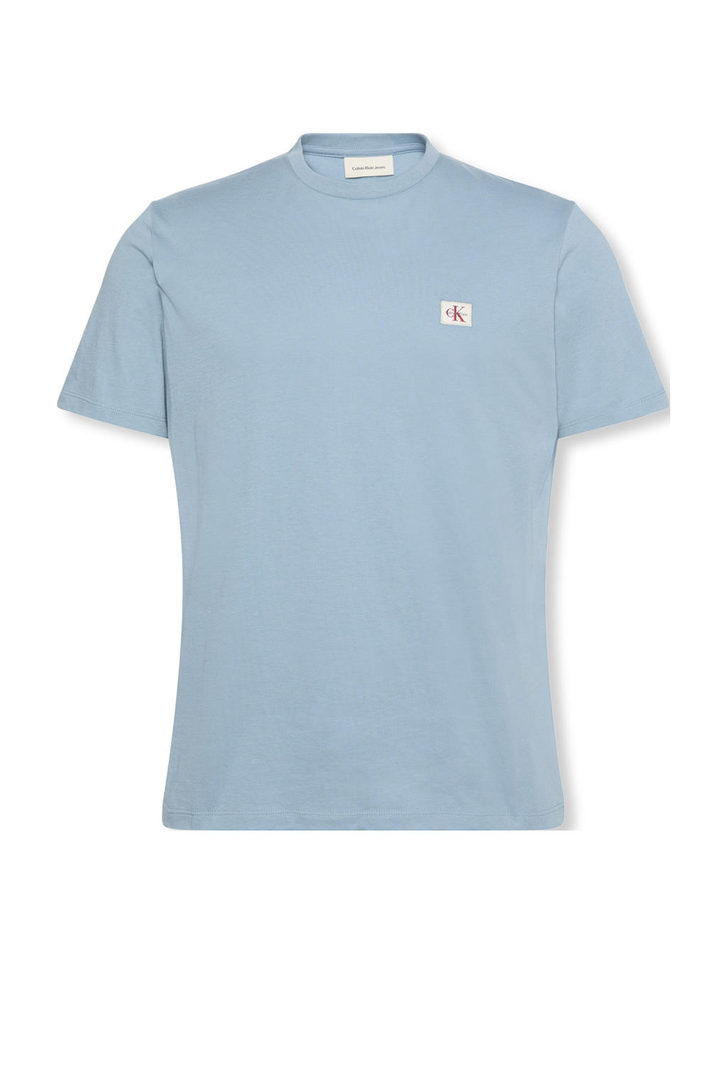 Lichtblauwe heren CALVIN KLEIN JEANS T-shirt van katoen met effen, korte mouwen en ronde hals