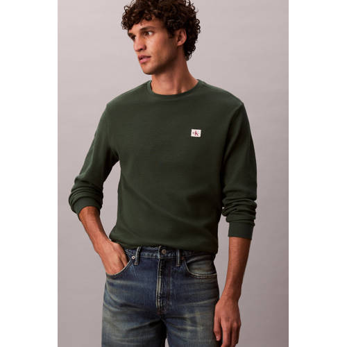 CALVIN KLEIN JEANS longsleeve met ingebreid patroon donkergroen afbeelding