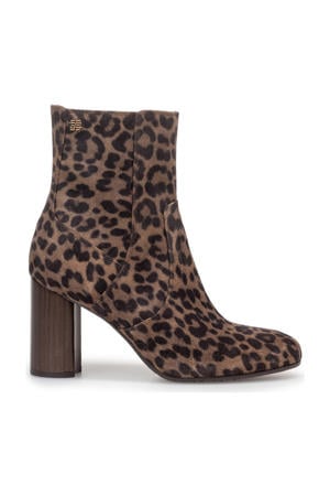 Kaci 01.07 suède enkellaarzen met panterprint taupe/zwart