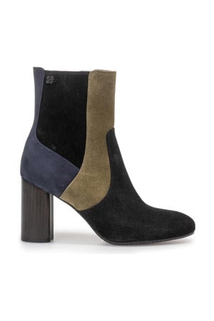 Kaci 01.02 suède enkellaarzen zwart/kaki/grijs