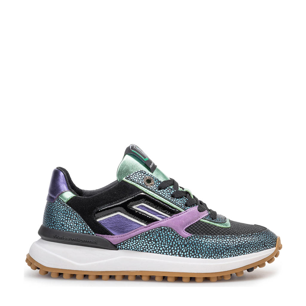 Aqua en lilakleurige dames Floris van Bommel Noppi 36.13 leren sneakers met veters