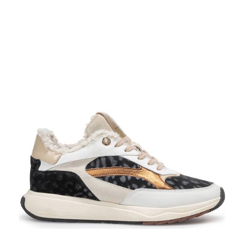 Floris van Bommel Suvi 02.10 gevoerde leren sneakers wit/panter afbeelding