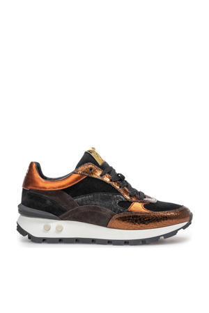 Blokki 04.21 leren sneakers donkerbruin/oranje