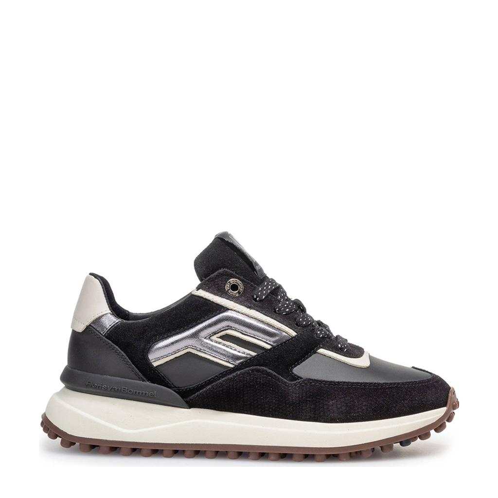 Zwart en grijze dames Floris van Bommel Noppi 36.17 suède sneakers met veters
