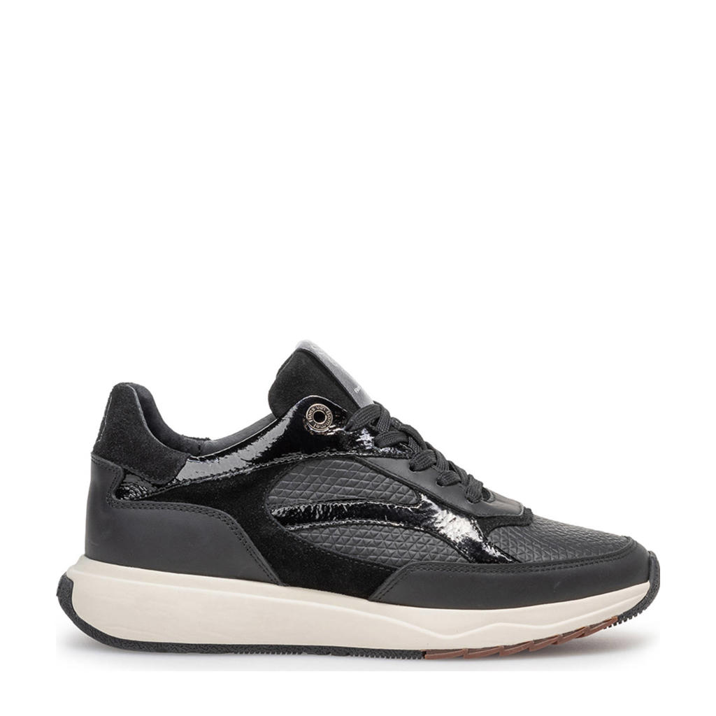 Zwarte dames Floris van Bommel Suvi 02.06 leren sneakers met veters
