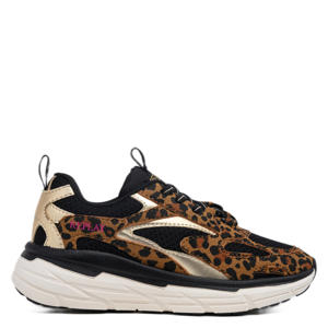 Christal JR girl 7 chunky sneakers met panterprint cognac/zwart