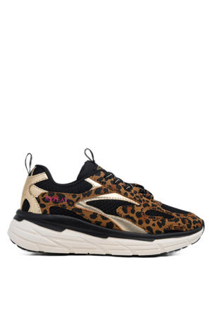 Christal JR girl 7 chunky sneakers met panterprint cognac/zwart