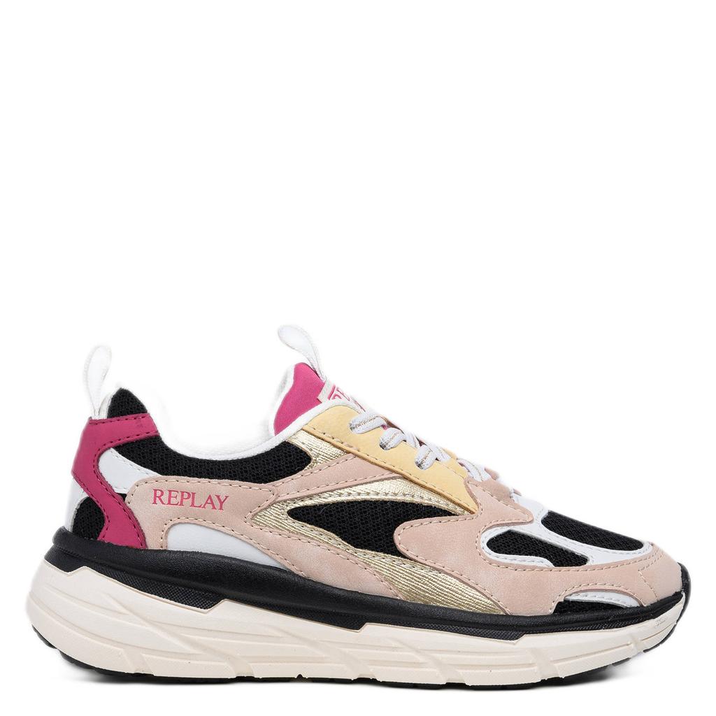 Beige en zwarte meisjes REPLAY Christal JR girl 6 chunky sneakers van 55% rayon fiber/45% pu met veters
