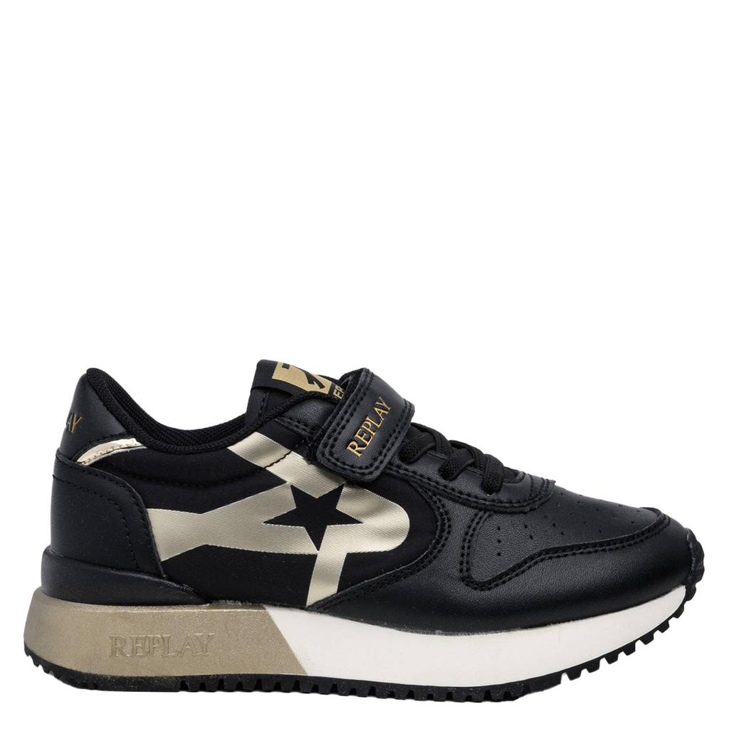 Zwart en gouden meisjes REPLAY Fiber JR Girl 8 sneakers van 56% pu/44% polyester met veter- met klittenbandsluiting