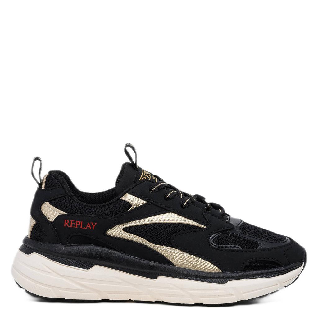Zwart en gouden meisjes REPLAY Christal JR girl 6 chunky sneakers van 55% rayon fiber/45% pu met veters