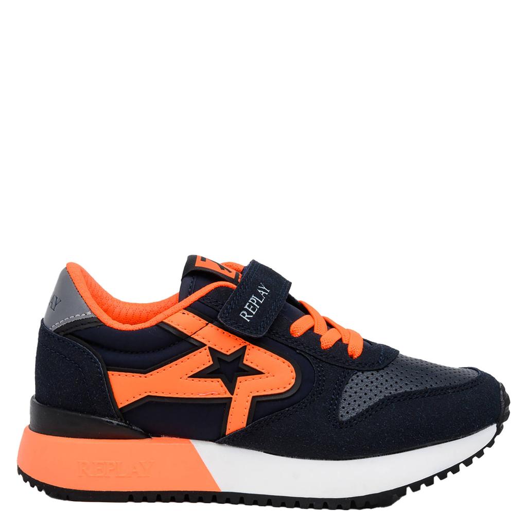 Donkerblauw en oranje jongens REPLAY Fiber JR boy 7 neakers met veter- met klittenbandsluiting