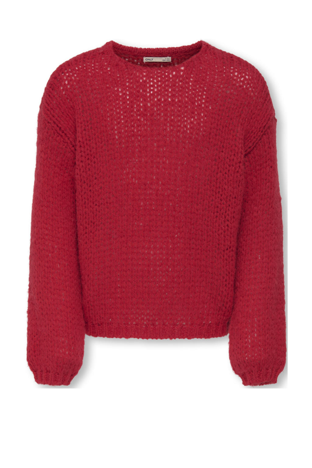 Rode meisjes KIDS ONLY GIRL trui grof gebreid van polyester met effen en lange mouwen