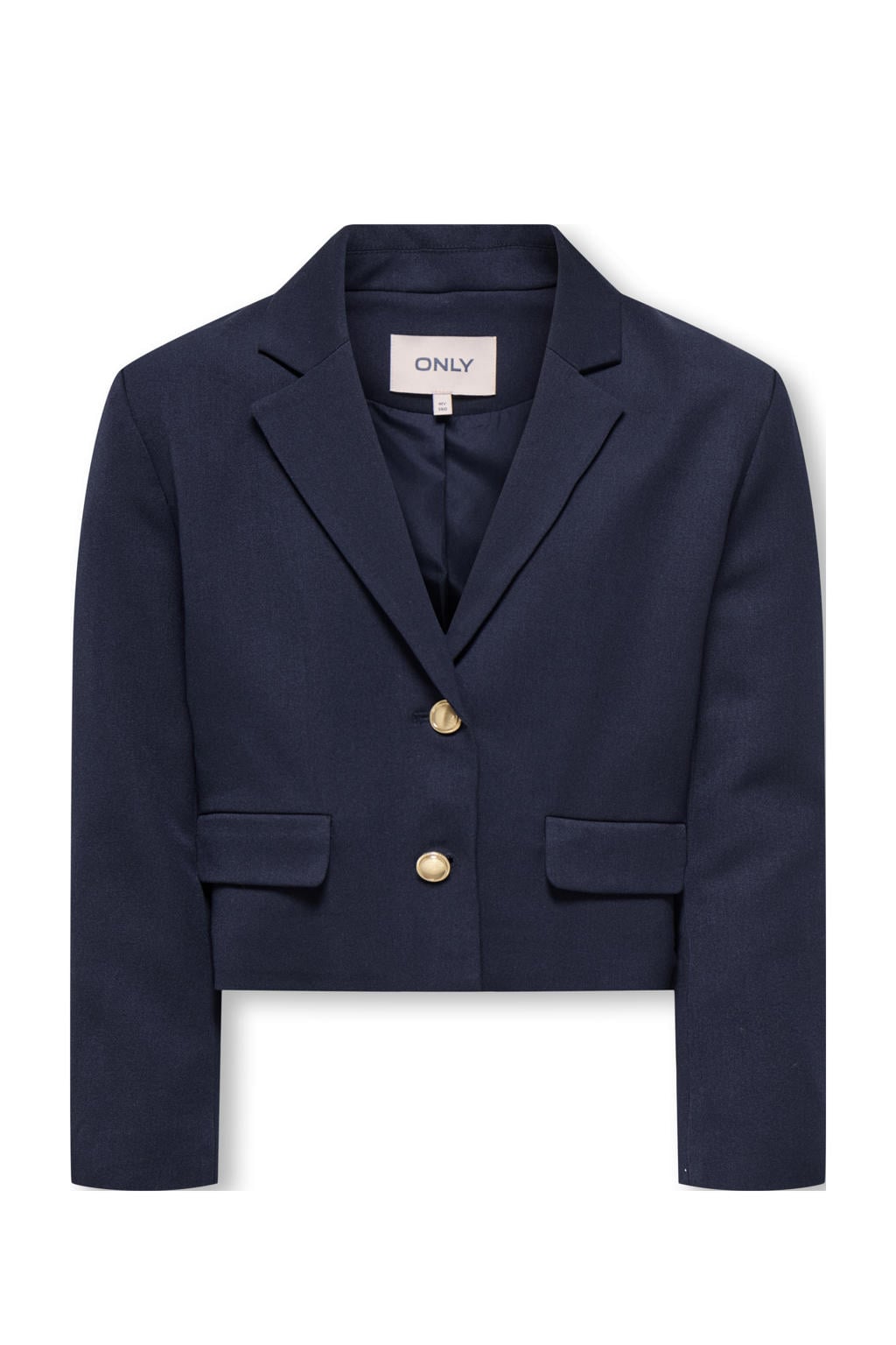 Donkerblauwe meisjes KIDS ONLY GIRL cropped blazer van polyester met effen, lange mouwen, reverskraag en knoopsluiting