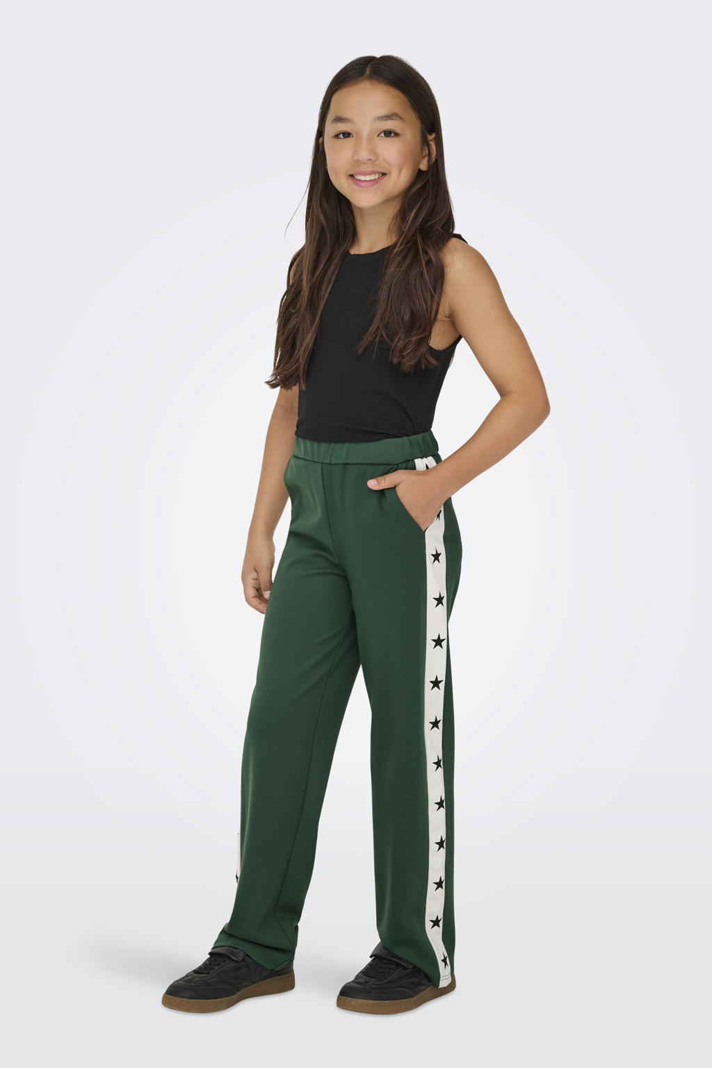 Donkergroene meisjes KIDS ONLY GIRL loose casual broek van polyester met elastische tailleband en sterrenprint
