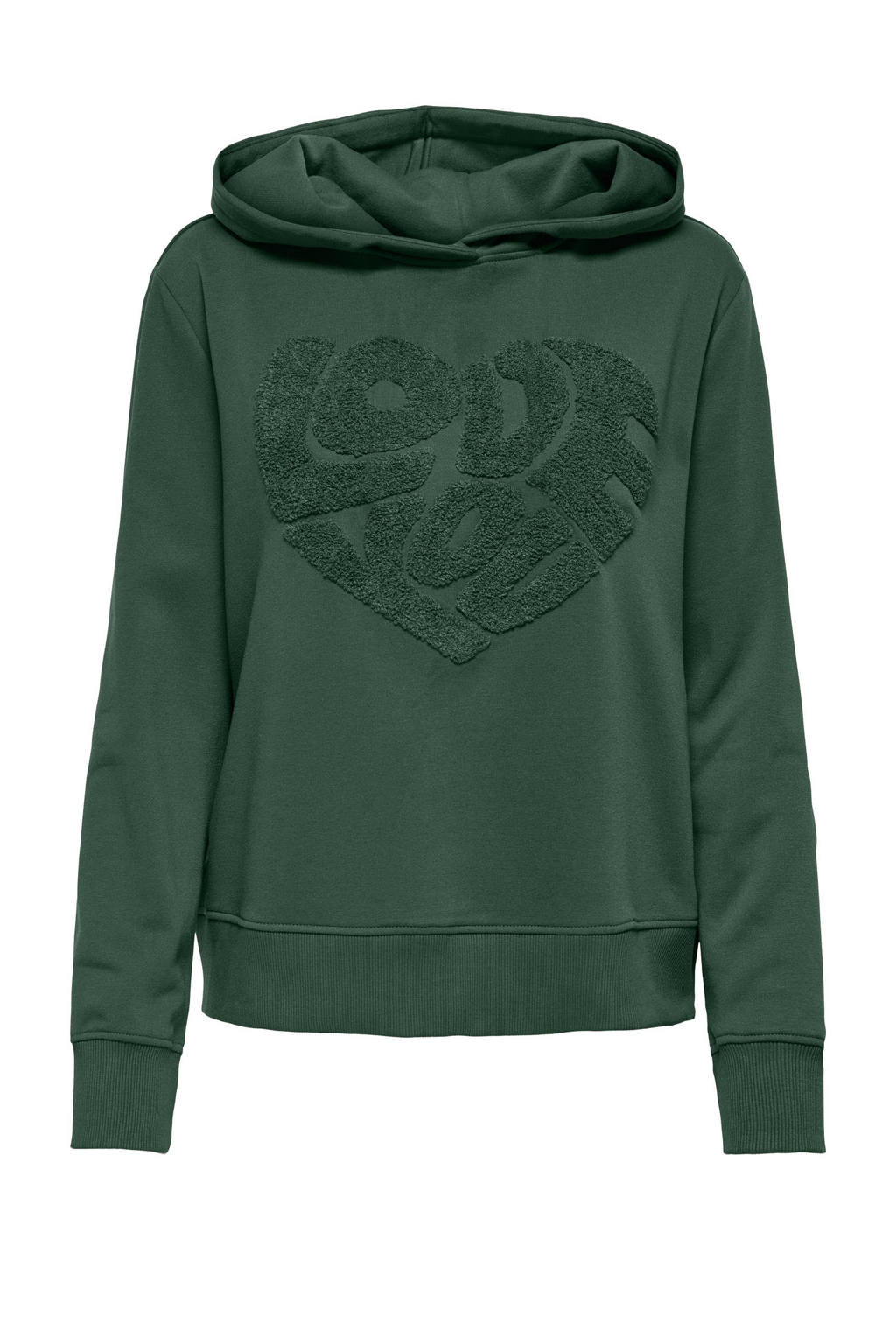 Donkergroene meisjes KIDS ONLY GIRL hoodie van sweat materiaal met lange mouwen en capuchon