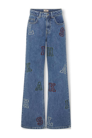high waist wide leg jeans medium blue denim