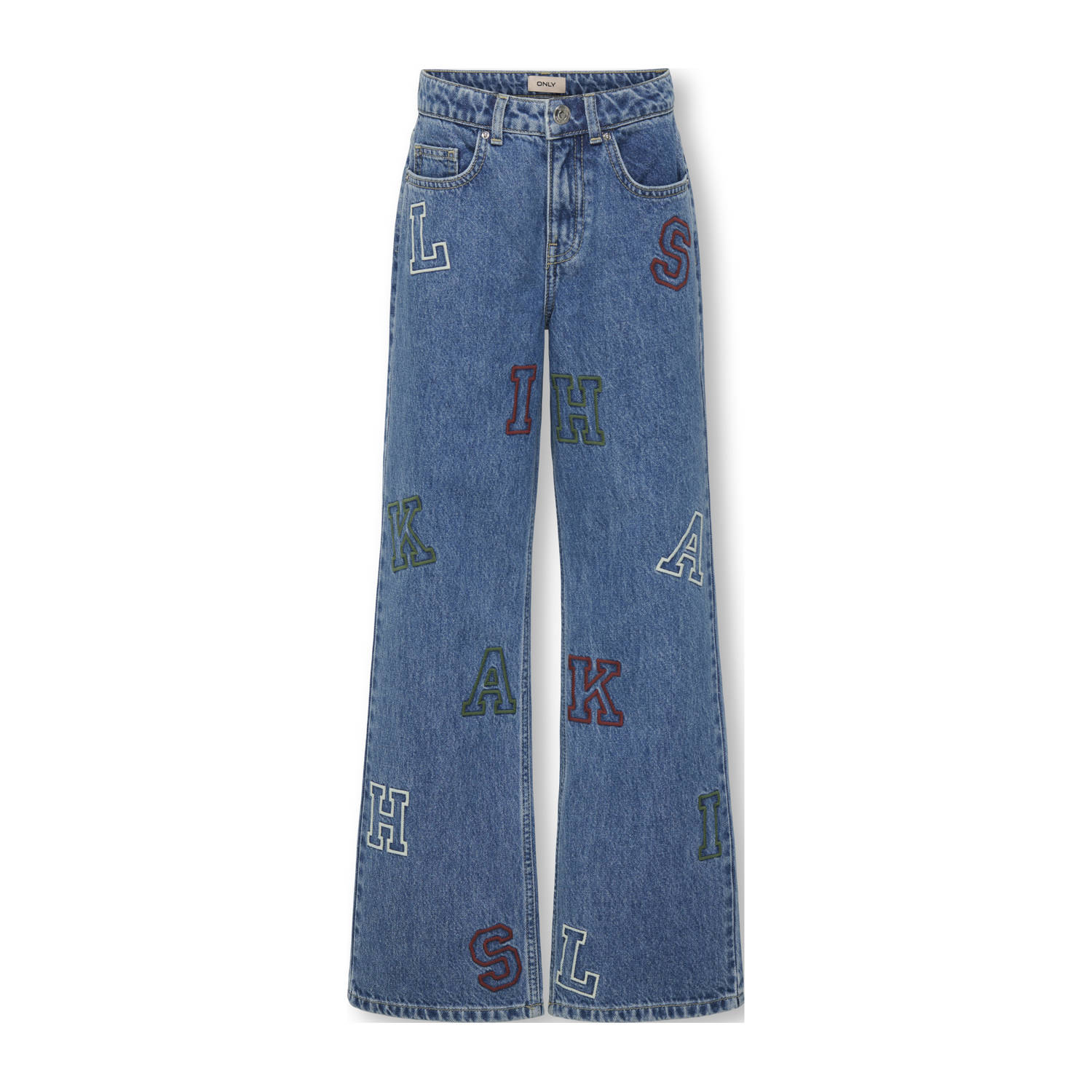 ONLY KIDS GIRL high waist wide leg jeans medium blue denim