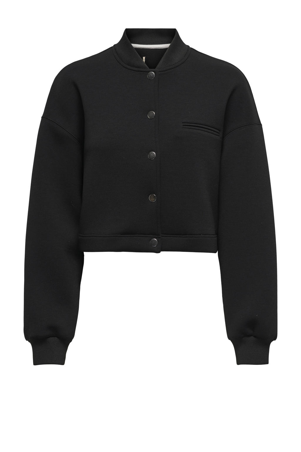 Zwarte meisjes KIDS ONLY GIRL bomberjack van polyester met effen, lange mouwen, ronde hals en drukknoopsluiting
