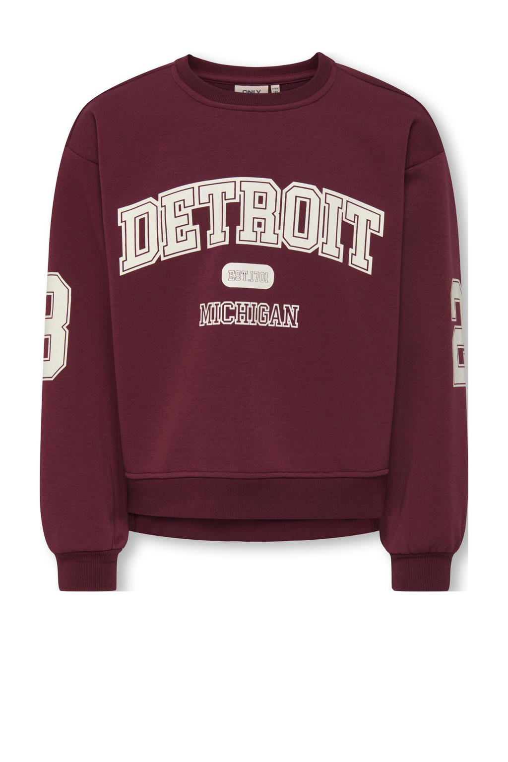 Donkerrode meisjes KIDS ONLY GIRL sweater met tekst print, lange mouwen, ronde hals en geribde boorden