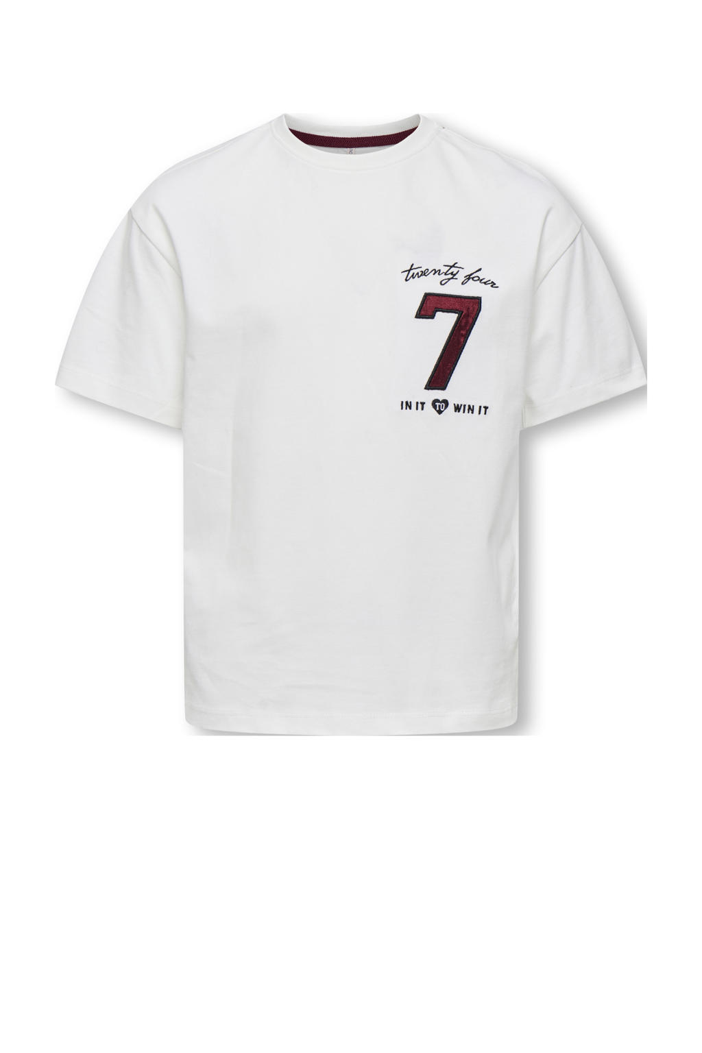 Witte meisjes KIDS ONLY GIRL T-shirt van katoen met printopdruk, korte mouwen en ronde hals