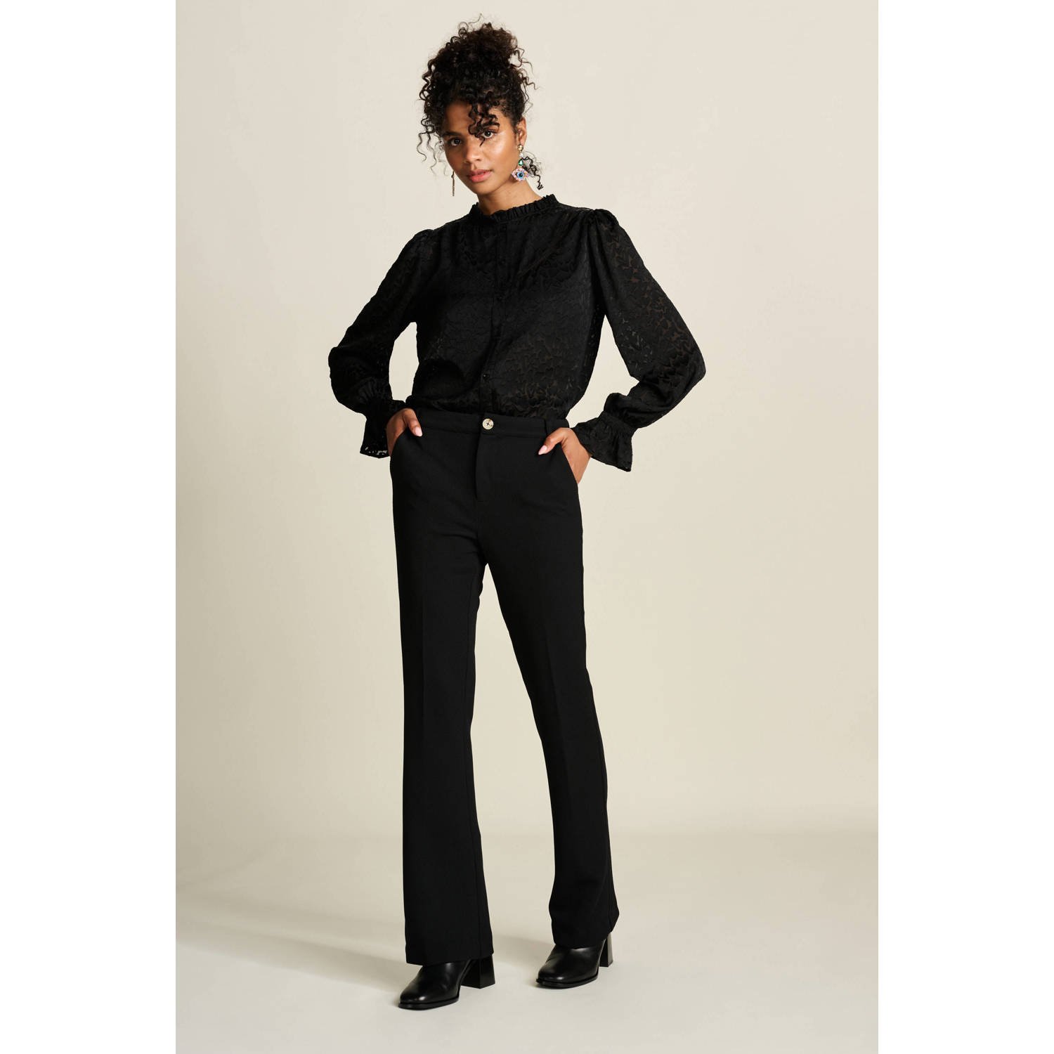 POM Amsterdam flared regular waist pantalon zwart