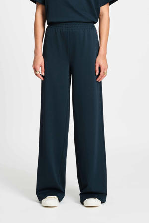 wide leg regular waist pantalon donkerblauw