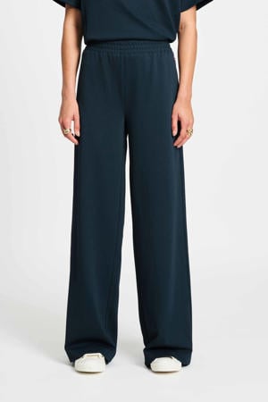 wide leg regular waist pantalon donkerblauw