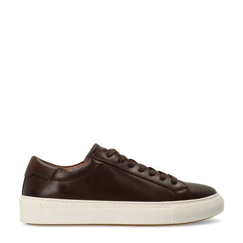 Manfield leren sneakers donkerbruin afbeelding