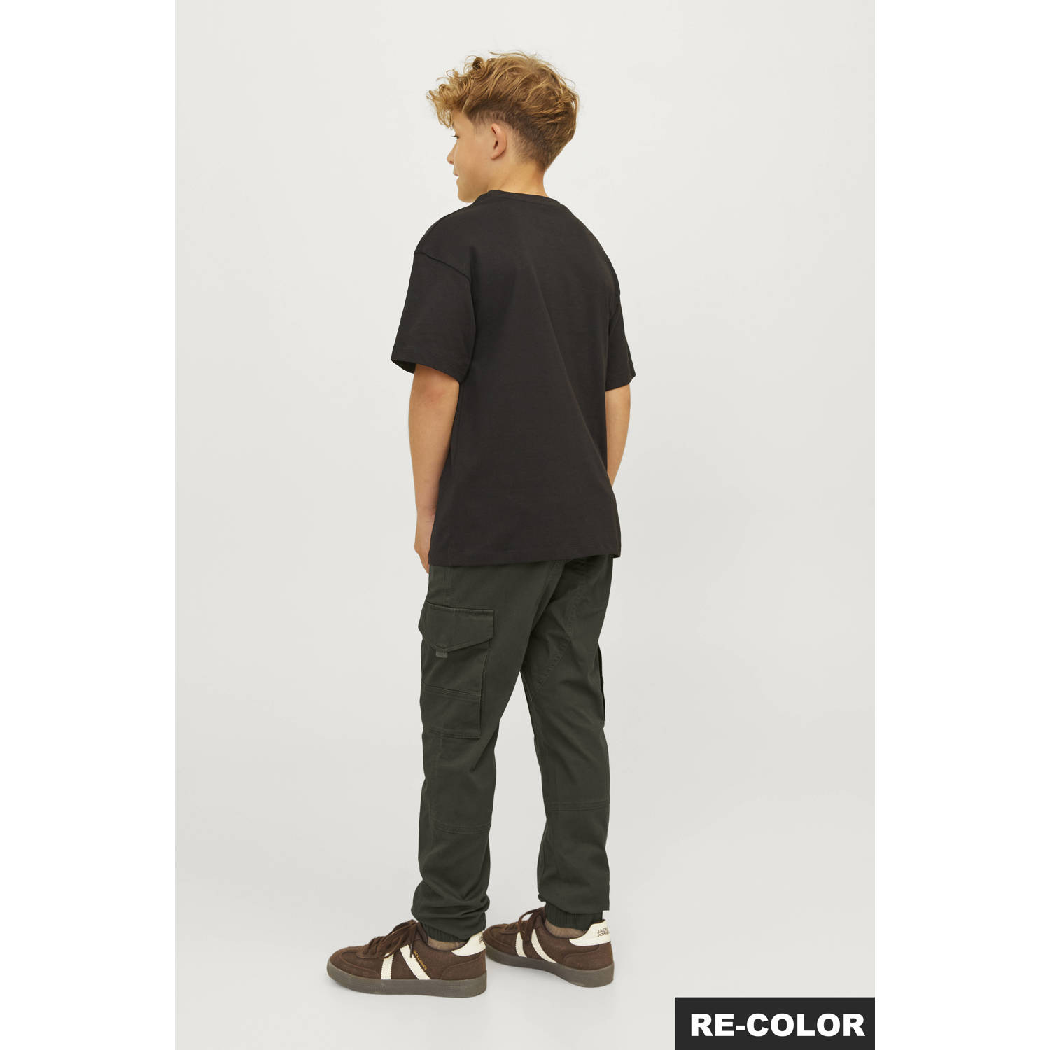 JACK & JONES JUNIOR slim fit cargo broek donkergroen