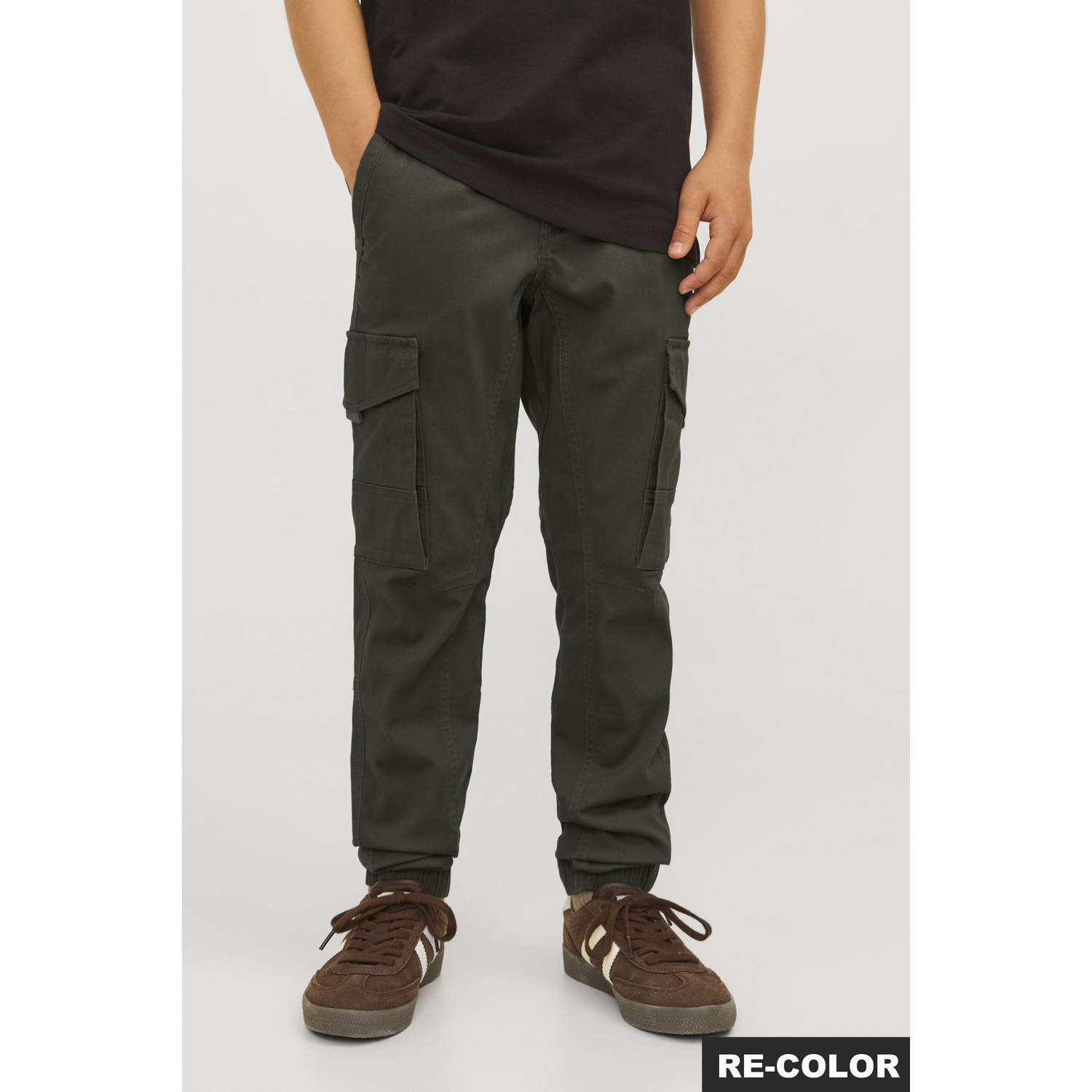 JACK & JONES JUNIOR slim fit cargo broek donkergroen