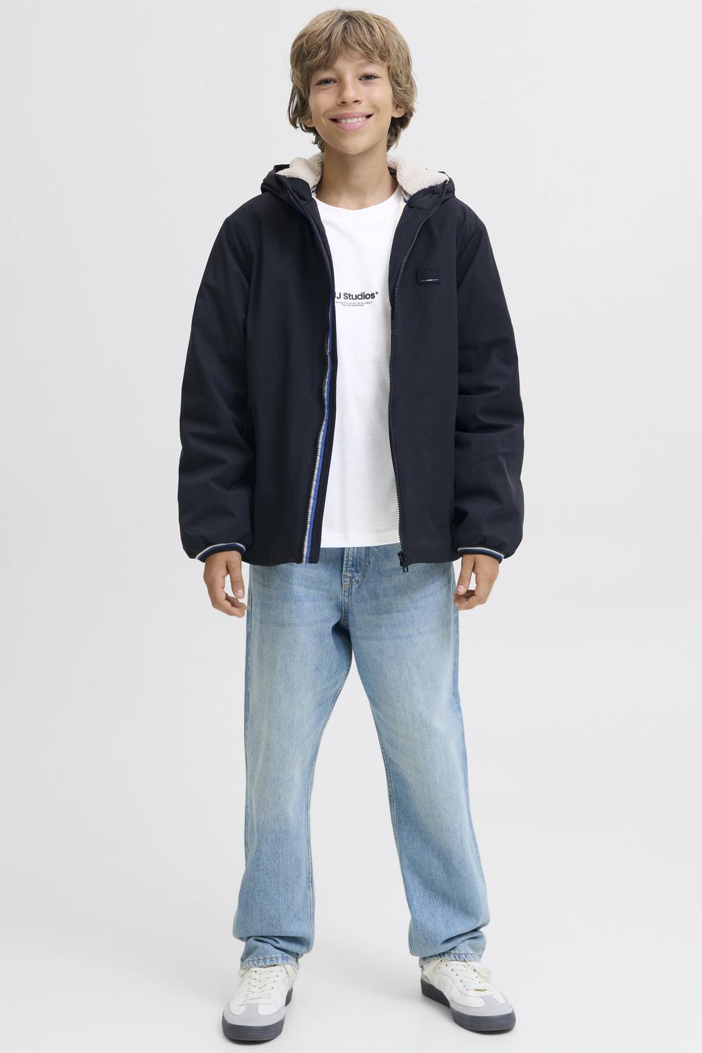 Witte jongens JACK & JONES JUNIOR T-shirt van katoen met tekst print, korte mouwen en ronde hals