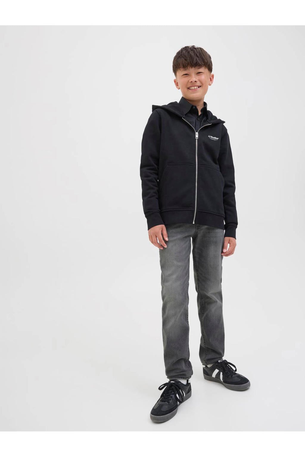 Black denim jongens JACK & JONES JUNIOR slim fit jeans black met regular waist en effen