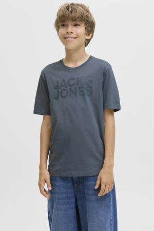 JACK & JONES JUNIOR hoodie JJESTAR met tekst grijs