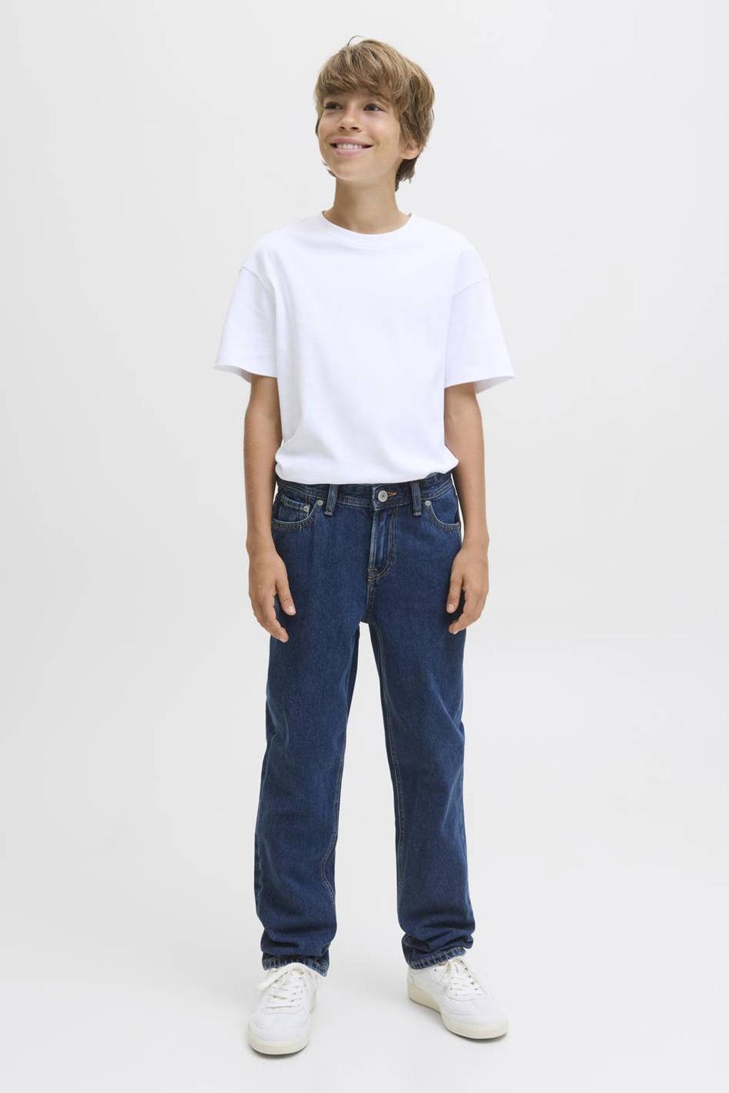 Dark blue denim jongens JACK & JONES JUNIOR regular waist regular fit jeans dark blue van denim met effen