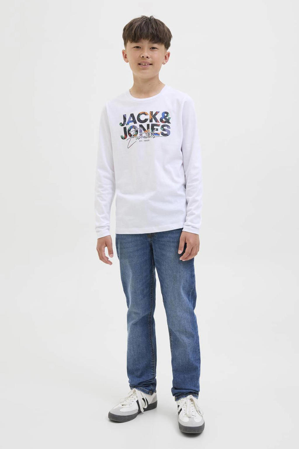 Dark blue denim jongens JACK & JONES JUNIOR low waist slim fit jeans dark blue met effen