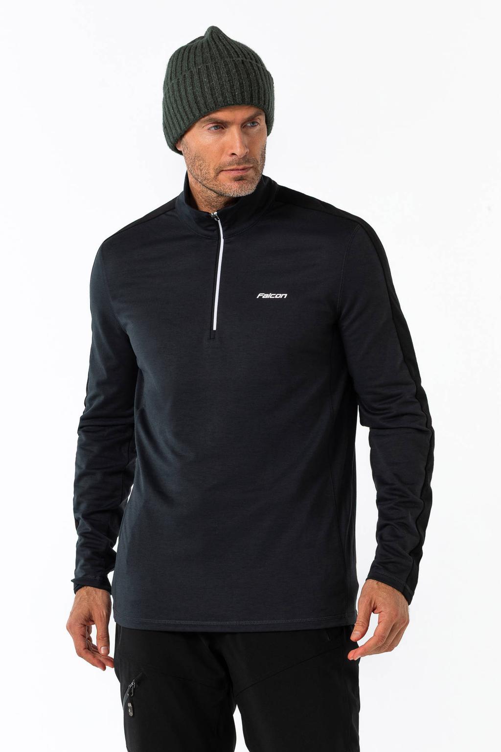 Antraciete heren Falcon skipully Yarmouth van polyester met lange mouwen, opstaande kraag en halve rits