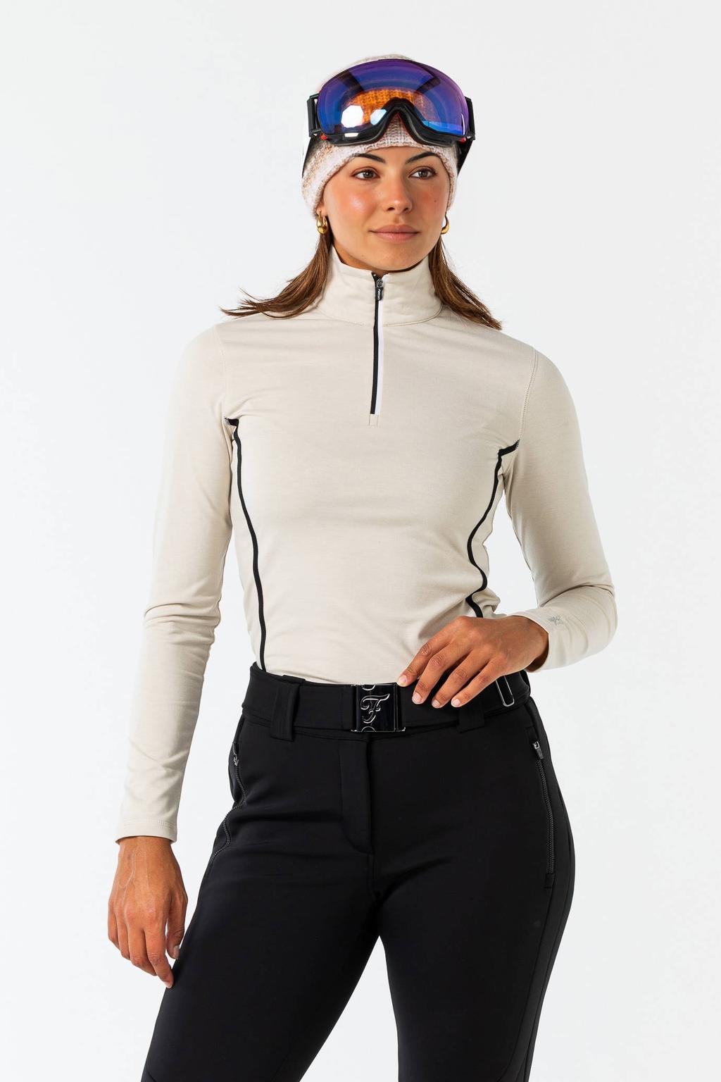 Ecru dames Falcon skipully Jenita van polyester met lange mouwen, opstaande kraag en halve rits