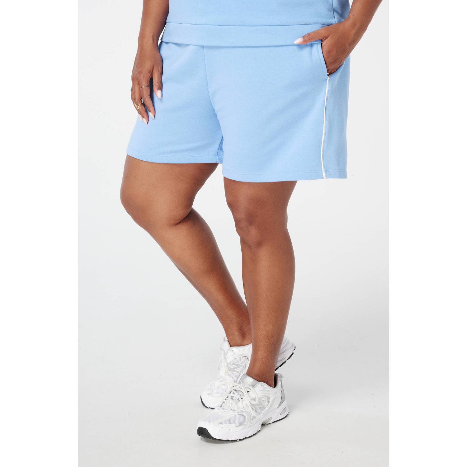 MS Mode straight regular waist casual short lichtblauw