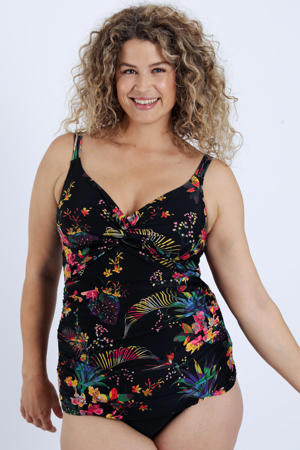 voorgevormde tankini bikinitop zwart/multi