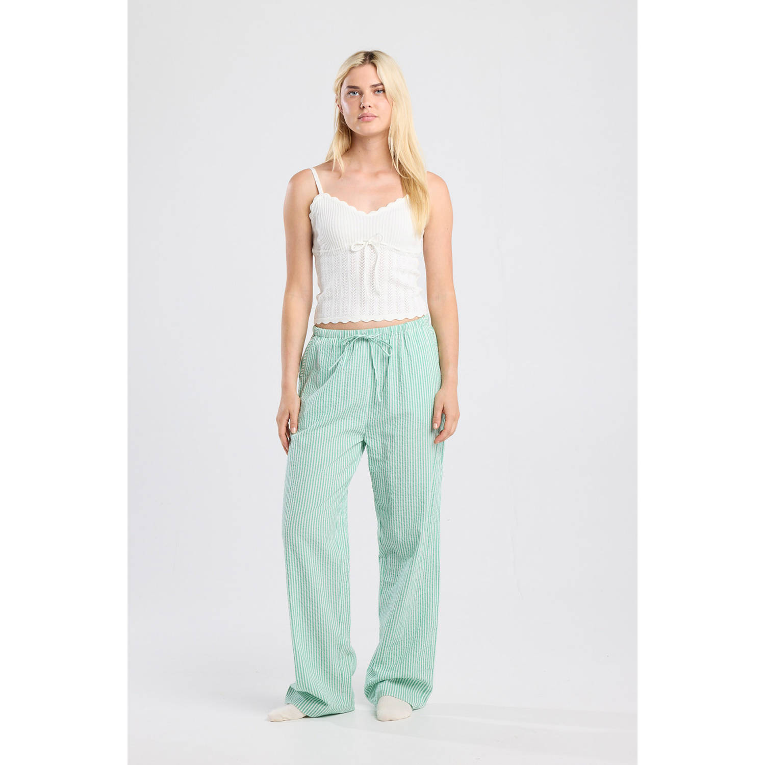 America Today seersucker pyjamabroek Loyce groen wit