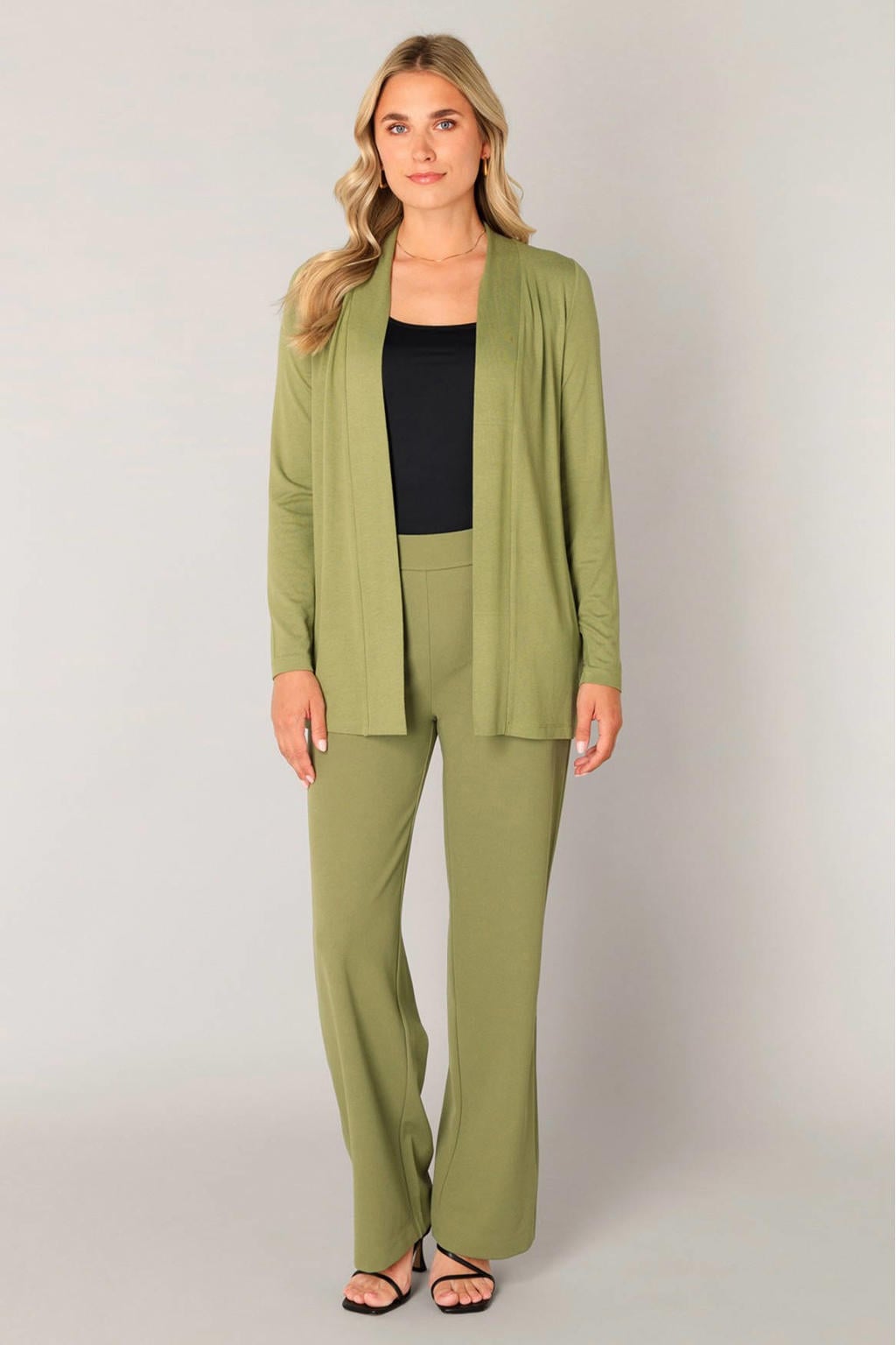Groene dames Base Level wide leg high waist broek met effen